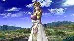 Rule 34 | 10s, 1girl, 3d, alternate breast size, animated, armor, audible music, blue eyes, bouncing, bouncing breasts, braid, breasts, brown hair, cleavage, crown, dress, earrings, elbow gloves, female focus, gloves, gown, highres, idle animation, jewelry, large breasts, long hair, looping animation, mario (series), mod, mountain, multicolored clothes, multiple views, nintendo, outdoors, pauldrons, pointy ears, preview, princess, princess zelda, shoulder armor, sound, super smash bros., the legend of zelda, the legend of zelda: twilight princess, turning head, twin braids, upper body, video, walking, video, white gloves