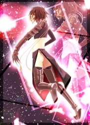 Rule 34 | 1boy, albel nox, androgynous, ass, bad id, bad pixiv id, boots, brown hair, claws, highres, long hair, male focus, red eyes, sky, solo, square enix, star (sky), star ocean, star ocean till the end of time, starry sky, thigh boots, thighhighs