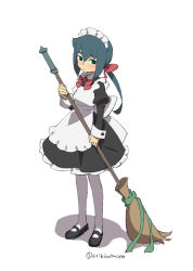 Rule 34 | 1girl, :/, ahoge, alternate costume, apron, arikindows10, back bow, black dress, black footwear, blue hair, blush, bow, bowtie, broom, closed mouth, collared dress, constanze amalie von braunschbank-albrechtsberger, dress, enmaided, frilled apron, frilled dress, frills, full body, green eyes, green ribbon, hair between eyes, hair bow, hair ornament, holding, holding broom, juliet sleeves, little witch academia, long hair, long sleeves, looking at viewer, low ponytail, maid, maid headdress, mary janes, pantyhose, puffy sleeves, red bow, red bowtie, ribbon, shoes, sidelocks, simple background, solo, standing, thick eyebrows, twitter username, white apron, white background, white bow, white pantyhose, wrist cuffs