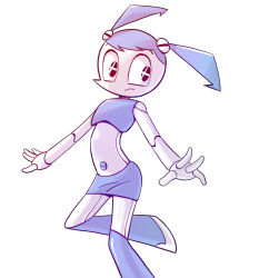 Rule 34 | 1girl, android, belly, black eyes, closed mouth, jenny wakeman, my life as a teenage robot, nickelodeon, no humans, robot, simple background, skirt, solo, twintails, white background
