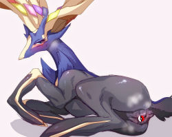 Rule 34 | 1girl, artist request, blue eyes, censored, creatures (company), female focus, game freak, gen 6 pokemon, legendary pokemon, nintendo, pokemon, pokemon (creature), pussy, solo, white background, xerneas