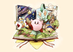 Rule 34 | absurdres, apple, arms up, blue headwear, book, building, food, fruit, full body, grass, highres, kirby, kirby&#039;s dream land, kirby (series), koto7suke, looking at viewer, nintendo, no humans, open book, open mouth, pop-up book, tagme, tree