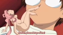 Rule 34 | 1boy, 1girl, animated, animated gif, bouncing breasts, breasts, closed eyes, cosplay sex machine, feet, glasses, licking, long hair, lowres, mini person, minigirl, nude, seri (jinkou shoujo), subtitled, tagme, tickling