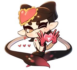 Rule 34 | + +, 1girl, :3, alternate hair ornament, artist name, black hair, black jumpsuit, brown eyes, callie (splatoon), closed mouth, commentary, coula cat, detached collar, earrings, gloves, hair ornament, head tilt, heart, heart earrings, heart hair ornament, inkling, jewelry, jumpsuit, long hair, looking back, mole, mole under eye, nintendo, one eye closed, pointy ears, short jumpsuit, signature, simple background, smile, solo, splatoon (series), splatoon 1, strapless, symbol-only commentary, tentacle hair, upper body, very long hair, white background