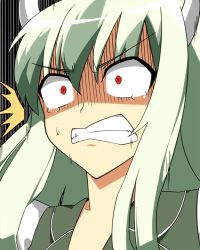 Rule 34 | 1girl, clenched teeth, constricted pupils, ex-keine, female focus, horns, kaiza (rider000), kamishirasawa keine, long hair, red eyes, rider000, solo, ^^^, tears, teeth, touhou