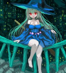 Rule 34 | 1girl, blue dress, dress, hat, red eyes, witch hat, yomitim