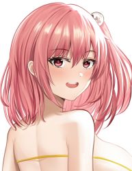 Rule 34 | 1girl, azur lane, back, bare shoulders, blush, breasts, dead or alive, honoka (doa), honoka (summer angel on the shore) (doa), large breasts, looking at viewer, medium hair, open mouth, pigeon (wejil), pink eyes, pink hair, simple background, solo focus, white background