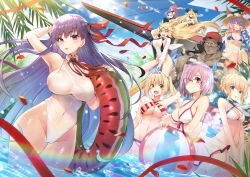 Rule 34 | 1boy, 6+girls, :d, ;d, ahoge, animal ears, anne bonny (fate), anne bonny (fate/grand order), anne bonny (swimsuit archer) (fate), anne bonny (swimsuit archer) (first ascension) (fate), artoria pendragon (fate), artoria pendragon (swimsuit archer) (fate), artoria pendragon (swimsuit archer) (first ascension) (fate), ball, bare shoulders, baseball cap, bb (fate), bb (fate) (all), bb (swimsuit mooncancer) (fate), bb (swimsuit mooncancer) (third ascension) (fate), beach, beachball, bikini, bikini under clothes, black bikini, black coat, blonde hair, blue bikini, blue eyes, blue ribbon, blue sky, blush, braid, breasts, cleavage, coat, collarbone, covered navel, criss-cross halter, day, dolphin, ears through headwear, eyepatch, fate/extra, fate/grand order, fate/stay night, fate (series), food, food print, fox ears, fox girl, fox tail, francis drake (fate), french braid, glasses, green eyes, hair over one eye, hair ribbon, halterneck, hat, heracles (fate), highleg, highleg leotard, highres, innertube, jacket, jeanne d&#039;arc (fate), jeanne d&#039;arc (ruler) (fate), jeanne d&#039;arc (swimsuit archer) (fate), jeanne d&#039;arc (swimsuit archer) (second ascension) (fate), large breasts, leotard, light purple hair, long hair, long sleeves, looking at viewer, mary read (fate), mary read (fate/grand order), mary read (swimsuit archer) (fate), mash kyrielight, mash kyrielight (swimsuit of perpetual summer), multiple girls, navel, neck ribbon, nero claudius (fate), nero claudius (fate) (all), nero claudius (swimsuit caster) (fate), official alternate costume, one-piece swimsuit, one eye closed, open clothes, open jacket, open mouth, pink hair, pirate hat, ponytail, popsicle, print innertube, puffy sleeves, purple eyes, purple hair, red bikini, red ribbon, ribbon, scar, scar on face, ship, shirt, short hair, sky, smile, straw hat, striped bikini, striped clothes, sun hat, sunlight, swim ring, swimsuit, tail, tamamo (fate), tamamo no mae (fate/extra), tamamo no mae (swimsuit lancer) (fate), tamamo no mae (swimsuit lancer) (second ascension) (fate), teddy (khanshin), twintails, very long hair, wading, water, watercraft, watermelon print, wet, wet clothes, wet shirt, white bikini, white jacket, white leotard, white one-piece swimsuit