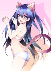 Rule 34 | 10s, 1girl, animal ears, ass, blue hair, cat ears, cat tail, fang, haruse hiroki, kemonomimi mode, looking at viewer, love live!, love live! school idol project, open mouth, paw pose, shadow, solo, sonoda umi, tail, yellow eyes