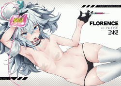 Rule 34 | 1girl, armpits, bandaid, bandaids on nipples, black choker, black gloves, black panties, blue eyes, breasts, cameltoe, choker, girls&#039; frontline, girls&#039; frontline neural cloud, gloves, hair between eyes, half gloves, holding, holding syringe, intravenous drip, looking at viewer, medium breasts, mishima hiroji, mouth hold, navel, pa-15 (girls&#039; frontline), panties, pasties, short eyebrows, silver hair, skindentation, solo, syringe, thick eyebrows, thighhighs, twintails, underwear, white thighhighs