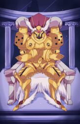 Rule 34 | 1boy, armor, crossed arms, digimon, highres, jupitermon, male focus, solo, throne, wings