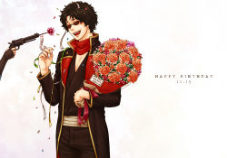 Rule 34 | 1boy, birthday, black hair, bouquet, brown hair, flower, gintama, k1, kiichi (9ta), pop gun, sakamoto tatsuma, sunglasses
