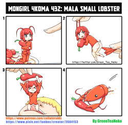 Rule 34 | 1boy, 1girl, 4koma, absurdres, ass, chili pepper, comic, faceless, faceless male, food in mouth, greenteaneko, highres, lobster, original, partially undressed, undressing, vore