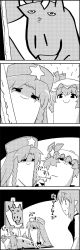 Rule 34 | 4koma, bat wings, bow, braid, comic, commentary request, easel, failure, greyscale, hair bow, hat, hat ribbon, highres, hong meiling, koakuma, long hair, long sleeves, mob cap, monochrome, painting (object), pointy ears, poking, remilia scarlet, ribbon, shaded face, shirt, short hair, smile, star (symbol), tani takeshi, touhou, translation request, twin braids, very long hair, waistcoat, wings, yukkuri shiteitte ne