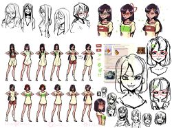 Rule 34 | 1girl, 4chan, b (4chan), bea-chan, black hair, blush, breasts, brown hair, brown pants, character sheet, closed eyes, clover, collarbone, covered erect nipples, cross-eyed, dark yaoi, deformed, disgust, dress, evil grin, evil smile, four-leaf clover, glasses, green ribbon, grin, hair ornament, hair ribbon, hairclip, highres, hime cut, long hair, looking at viewer, looking to the side, medium breasts, medium hair, minus sign, multiple views, pants, parted bangs, pedobear, plus sign, raised eyebrows, red ribbon, ribbon, sandals, shirt, shorts, small breasts, smile, socks, tan, triforce, tsurime, twintails, white legwear, wide-eyed, yellow dress, yellow shirt