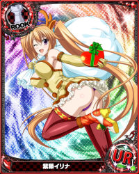 Rule 34 | 1girl, bare shoulders, blush, breast hold, breasts, card (medium), character name, chess piece, christmas, high school dxd, large breasts, long hair, looking at viewer, official art, orange hair, purple eyes, rook (chess), shidou irina, solo, trading card, twintails, very long hair