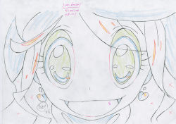 Rule 34 | 10s, 1girl, color trace, commentary, earrings, evil grin, evil smile, grin, harime nui, heart, highres, jewelry, key frame, kill la kill, no eyepatch, official art, partially colored, production art, production note, promotional art, simple background, sketch, smile, trigger (company), white background