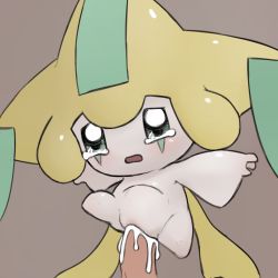 Rule 34 | 1girl, arms up, blush, brown background, creatures (company), cum, cum in pussy, disembodied penis, erection, game freak, gen 3 pokemon, green eyes, hetero, highres, jirachi, legendary pokemon, monster, mythical pokemon, nintendo, open mouth, penis, pokemon, pokemon (creature), pussy, sex, shiny skin, simple background, solo, spread legs, tears, vaginal, youjo modoki