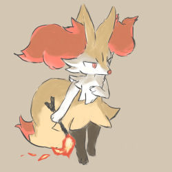 Rule 34 | 1girl, absurdres, animal ear fluff, animal ears, animal feet, animal hands, animal nose, arm at side, black fur, body fur, braixen, brown background, creatures (company), female focus, fire, flat chest, fox ears, fox girl, fox tail, full body, furry, furry female, game freak, gen 6 pokemon, hand up, highres, holding, holding stick, multicolored fur, nintendo, pokemon, pokemon (creature), san (sanchimpo), simple background, sketch, snout, solo, standing, stick, tail, white fur, yellow fur