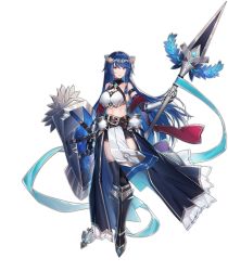 Rule 34 | 1girl, ark order, armor, armored boots, athena (ark order), belt, black footwear, black shorts, black thighhighs, blue hair, boots, echj, full body, gauntlets, highres, holding, holding polearm, holding shield, holding weapon, laurel crown, long hair, looking at viewer, official art, pelvic curtain, polearm, red eyes, shield, shorts, sidelocks, solo, sparkle, spear, standing, tachi-e, tank top, thighhighs, transparent background, very long hair, weapon, white tank top
