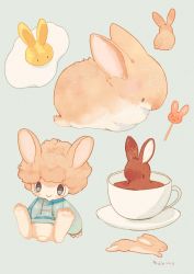 Rule 34 | 1boy, afro, animal, animal ears, animal focus, bad id, bad pixiv id, blue background, blue eyes, blue hoodie, brown hair, closed mouth, cup, drawstring, egg (food), food, fried egg, furry, furry male, highres, hood, hoodie, male focus, manino (mofuritaionaka), original, rabbit, rabbit ears, rabbit tail, signature, simple background, sitting, smile, tail, teacup