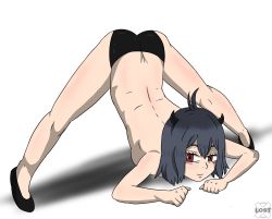 Rule 34 | ass, ass focus, black clover, female focus, godsarelost, highres, horns, jack-o&#039; challenge, no bra, red eyes, secre swallowtail, thighs, top-down bottom-up, topless, white background