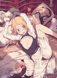 Rule 34 | 1girl, abigail williams (fate), abigail williams (festival outfit) (fate), absurdres, alternate costume, bandaid, bandaids on nipples, black panties, blonde hair, bloomers, blue eyes, blush, breasts, chain, cleavage cutout, clothes lift, clothing cutout, covered erect nipples, daisi gi, enmaided, fate/grand order, fate (series), forehead, heroic spirit festival outfit, highres, lavinia whateley (fate), long hair, looking at viewer, maid, navel, official alternate costume, on bed, panties, panties under bloomers, parted bangs, pasties, pillow, restrained, shirt, shirt lift, sidelocks, sleeves past fingers, sleeves past wrists, small breasts, solo, spread legs, stuffed animal, stuffed toy, teddy bear, thighs, torn clothes, underwear, very long hair, white bloomers, white shirt