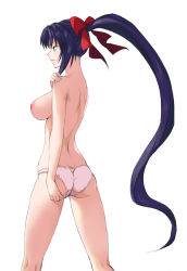 Rule 34 | 1girl, ass, back, blue hair, bow, breasts, butt crack, hair bow, large breasts, long hair, nipples, panties, panties only, ponytail, shin&#039;ya (shin&#039;yanchi), solo, standing, thighs, topless, underwear, underwear only, very long hair, white panties