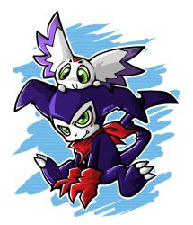 Rule 34 | culumon, digimon, digimon (creature), fang, gloves, impmon, looking at another, smile, tail, zero unit