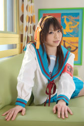 Rule 34 | armband, cosplay, highres, katou mari, photo (medium), sailor, school uniform, serafuku, suzumiya haruhi, suzumiya haruhi no yuuutsu