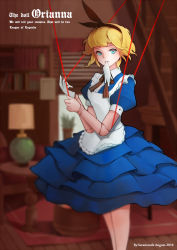 Rule 34 | 1girl, artist name, blonde hair, blue eyes, blush, dated, doll joints, glove in mouth, gloves, hairband, highres, joints, league of legends, looking at viewer, mouth hold, orianna (league of legends), parted lips, saramande, short hair, smile, solo, white gloves