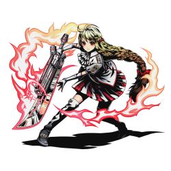 Rule 34 | 10s, 1girl, bediere (entaku no kishi), bedivere (divine gate), blonde hair, boots, bow, divine gate, entaku no kishi, full body, gunblade, hair bow, holding, holding sword, holding weapon, long hair, looking at viewer, low-tied long hair, official art, pleated skirt, red bow, red eyes, shadow, skirt, solo, sword, thigh boots, thighhighs, transparent background, ucmm, very long hair, weapon