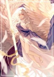 Rule 34 | 1girl, absurdres, angel, angel wings, bare arms, bare legs, barefoot, caren hortensia, caren hortensia (amor caren), caren hortensia (amor caren) (calling agape), character request, dress, fate/grand order, fate (series), feathered wings, feathers, feet, highres, jewelry, large wings, long hair, looking at viewer, necklace, ootato, white dress, white hair, white wings, wings, yellow eyes