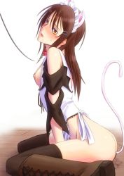 Rule 34 | 1girl, anal tail, animal ears, ass, ayuzawa misaki, bdsm, blush, bondage, bonnie (rsg), bound, breasts, breasts out, brown hair, butt plug, collar, fake animal ears, fake tail, female focus, floor, kaichou wa maid-sama!, kneeling, leash, long hair, looking at viewer, maid, maid headdress, nipples, open mouth, pussy juice, pussy juice puddle, saliva, sex toy, simple background, sitting, solo, tail, wariza, yellow eyes