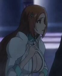 animated bleach bleach:_sennen_kessen-hen bouncing_breasts breasts cleavage inoue_orihime large_breasts long_hair orange_hair source_request tagme video