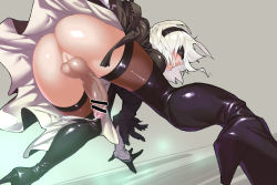 Rule 34 | 1futa, 2b (nier:automata), anus, ass, ass focus, bent over, black blindfold, black bow, black dress, black footwear, black hairband, black thighhighs, blindfold, bob cut, boots, bow, breasts, censored, commentary request, covered eyes, cum, dark penis, dress, dress bow, ejaculation, elbow gloves, erection, feather-trimmed sleeves, from behind, full-package futanari, futanari, gloves, hairband, handsfree ejaculation, high heel boots, high heels, juliet sleeves, large breasts, legs apart, lips, long sleeves, nier:automata, nier (series), no panties, outstretched arm, outstretched hand, parted lips, penis, puffy sleeves, pussy, see-through, shiny clothes, shiny skin, short dress, short hair, solo, squatting, testicles, thigh boots, thighhighs, tomoyuki kotani, tucked penis, two-sided fabric, two-sided skirt, upskirt, white hair