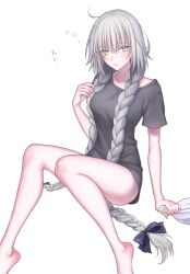 Rule 34 | 1girl, barefoot, blonde hair, breasts, fate/apocrypha, fate/grand order, fate (series), highres, jeanne d&#039;arc (fate), jeanne d&#039;arc alter (avenger) (fate), jeanne d&#039;arc alter (fate), long hair, looking at viewer, nipi27, ribbon, smile, solo, white background, yellow eyes
