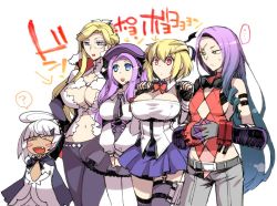 Rule 34 | 10s, 5girls, amy chrysanthemum, blonde hair, blue eyes, breasts, claire victorious, cleavage, fingerless gloves, gloves, god eater, god eater 3, hilda henriquez, large breasts, long hair, lulu baran, miyasumi (jam session), monocle, multiple girls, phym (god eater), short hair, tagme