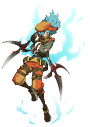 Rule 34 | .hack//, .hack//link, 1boy, aqua hair, azure kite, bandages, bandai, belt, blade, crazy eyes, cyber connect 2, dual wielding, fire, hat, holding, long hair, male focus, official art, scar, solo, staring, stitches, strap, tattoo