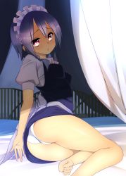 Rule 34 | 1girl, absurdres, ass, bad anatomy, bad feet, bad id, bad pixiv id, bare legs, barefoot, bed, black dress, blush, canopy bed, commentary request, dress, artistic error, highres, izayoi sakuya, looking at viewer, maid, maid headdress, on bed, panties, pantyshot, pink eyes, puffy short sleeves, puffy sleeves, red eyes, shirt, short hair, short sleeves, silver hair, sitting, solo, touhou, underwear, white panties, zuttokodomo
