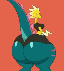 Rule 34 | animated, animated gif, ass, ass focus, ass shake, breasts, creatures (company), dracozolt, game freak, gen 8 pokemon, highres, huge ass, looking back, medium breasts, nintendo, pokemon, pokemon (creature), shorts, simple background, tagme, tail, tansau, thick thighs, thighs, tongue, tongue out
