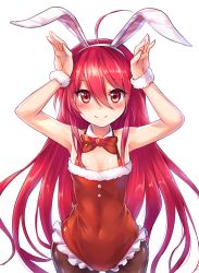 Rule 34 | 1girl, ahoge, animal ears, armpits, artist name, bare shoulders, blush, breasts, fake animal ears, female focus, ks (xephyrks), long hair, looking at viewer, rabbit, rabbit pose, red eyes, red hair, shakugan no shana, shana, small breasts, smile, solo, source request