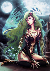 Rule 34 | 1990s (style), bad id, bad pixiv id, final fantasy, final fantasy iv, final fantasy iv: the after years, green hair, highres, long hair, minusion, moon, aged up, purple eyes, retro artstyle, rydia (ff4), solo, very long hair