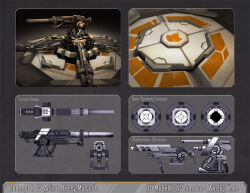 Rule 34 | 3d, artist name, auxilirae, cannon, character sheet, collaboration, commentary, concept art, eve online, from side, machinery, multiple views, no humans, original, realistic, science fiction, terry maranda, turret, wesley knee
