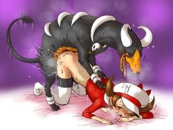 Rule 34 | 00s, 1girl, bent over, bestiality, bottomless, breasts, brown hair, creatures (company), denmoko, doggystyle, forced, game freak, gen 2 pokemon, hat, held down, horns, houndoom, image sample, interspecies, kneeling, lyra (pokemon), monster, nintendo, nipples, no panties, one eye closed, pixiv sample, pokemon, pokemon (creature), pokemon hgss, rape, restrained, sex, sex from behind, tears, thighhighs, tongue, top-down bottom-up, vaginal, wince, wink
