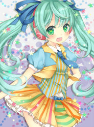 Rule 34 | 1girl, green eyes, green hair, hair ribbon, harukaruha, hatsune miku, headphones, long hair, looking at viewer, matching hair/eyes, necktie, open mouth, project diva (series), project diva f 2nd, ribbon, shake it! (vocaloid), skirt, solo, star-shaped pupils, star (symbol), symbol-shaped pupils, twintails, vocaloid