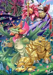 Rule 34 | armadimon, armor, bloomlordmon, bug, butterfly, claws, digimon, digimon (creature), evolution, evolutionary line, flower, highres, hydramon, insect, solo, toropiamon, tortamon, wings