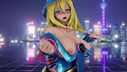 Rule 34 | 1girl, 3d, animated, artist request, ass, ass shake, audible music, bare legs, bare shoulders, blonde hair, blue leotard, blush stickers, bouncing breasts, breasts, breasts out, cameltoe, cape, city, cleft of venus, covered erect nipples, curvy, dancing, dark magician girl, hat, huge ass, large breasts, leotard, looking at viewer, magical girl, night, night sky, nipples, panties, partially visible vulva, revealing clothes, shiny clothes, shiny skin, skirt, sky, solo, sound, spanked, spanking self, thong, thong leotard, underwear, video, witch hat, yu-gi-oh!