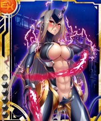 Rule 34 | 00s, 1girl, abs, alca steele, blush, breasts, card (ex-orange), card (medium), card (pvp), cleavage, electricity, energy, covered erect nipples, glowing, large breasts, long hair, looking at viewer, navel, parted lips, red eyes, shindol, solo, tagme, taimanin (series), taimanin asagi, taimanin asagi battle arena all card gallery, taimanin asagi kessen arena