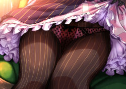 Rule 34 | 1girl, 1other, bow, bow panties, brown pantyhose, chair, clothes lift, crotch seam, debidebi debiru, gundori, lifting another&#039;s clothes, nijisanji, panties, pantyhose, pink panties, polka dot, polka dot panties, sitting, skirt, skirt lift, solo, striped clothes, striped pantyhose, striped skirt, suzuhara lulu, thighs, underwear, vertical-striped clothes, vertical-striped pantyhose, vertical-striped skirt, virtual youtuber